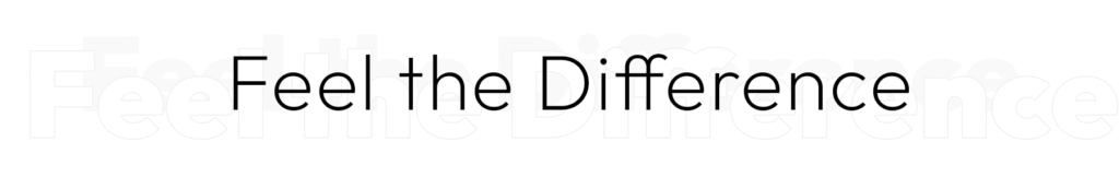 The phrase "Feel the Difference" is written in large, black, sans-serif font centred on a white background, with a faint, lighter repetition of the same phrase in the background. UK